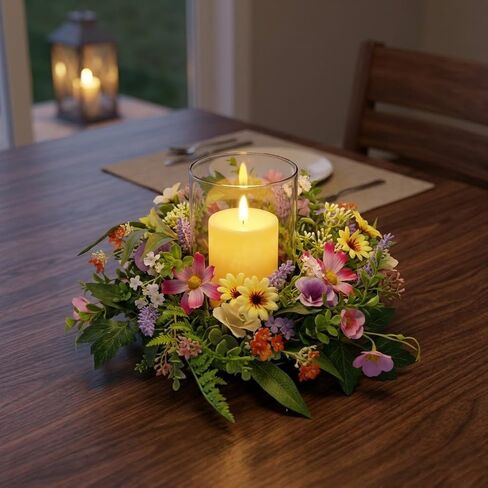 قطعة مركزية حامل شموع زهرية للطاولة، إعصار زجاجي مع إكليل زهور صغير قابل للفصل، قطعة مركزية لمنزل المزرعة لطاولة الطعام، الزفاف، عيد الفصح وديكور المنزل in Kuwait