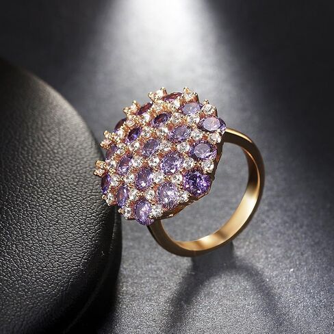 Purple Statement Ring for Women by Ginger Lyne | Cubic Zirconia Rose Gold Plated Large All Occasion Ring for Her | Fashion Jewelry Gifts for Birthdays or Holidays in Saudi Arabia