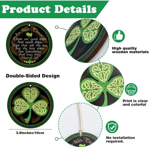 St. Patrick's Day Shamrock Ornament Irish Wooden Ornament Good Luck Four-Leaf Clover Ornaments Irish Blessing Gifts for St. Patrick's Day in Kuwait