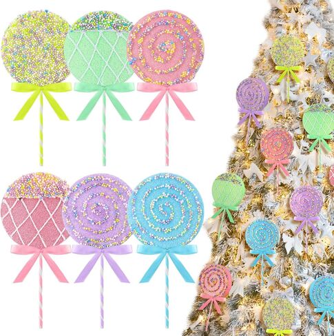 6 Pcs 9 Inch Pastel Christmas Candy Tree Ornaments Large Macaron Color Lollipop Candy Decorations Christmas Tree Picks Hanging Ornaments Set for Home Xmas Holiday Party Decor Gifts in Saudi Arabia