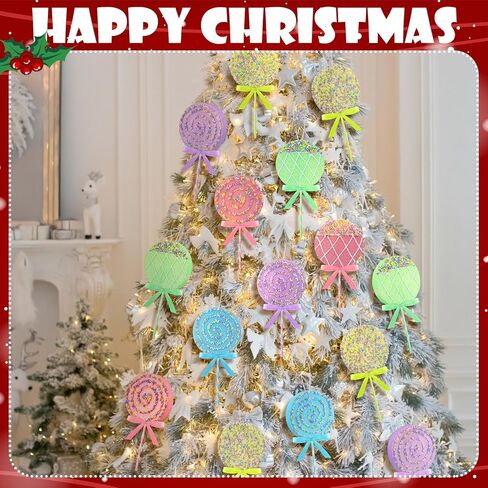 6 Pcs 9 Inch Pastel Christmas Candy Tree Ornaments Large Macaron Color Lollipop Candy Decorations Christmas Tree Picks Hanging Ornaments Set for Home Xmas Holiday Party Decor Gifts in Saudi Arabia