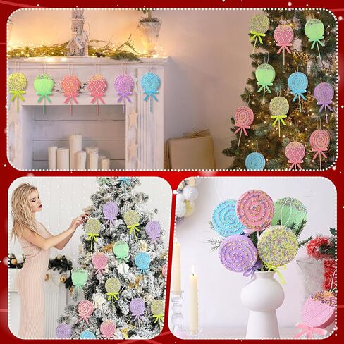 6 Pcs 9 Inch Pastel Christmas Candy Tree Ornaments Large Macaron Color Lollipop Candy Decorations Christmas Tree Picks Hanging Ornaments Set for Home Xmas Holiday Party Decor Gifts in Saudi Arabia