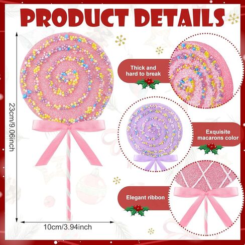 6 Pcs 9 Inch Pastel Christmas Candy Tree Ornaments Large Macaron Color Lollipop Candy Decorations Christmas Tree Picks Hanging Ornaments Set for Home Xmas Holiday Party Decor Gifts in Saudi Arabia