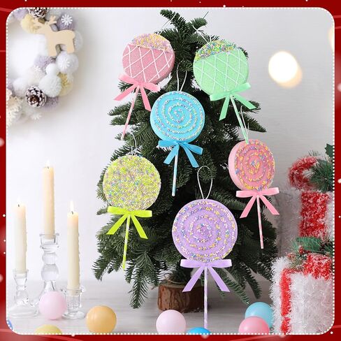 6 Pcs 9 Inch Pastel Christmas Candy Tree Ornaments Large Macaron Color Lollipop Candy Decorations Christmas Tree Picks Hanging Ornaments Set for Home Xmas Holiday Party Decor Gifts in Saudi Arabia