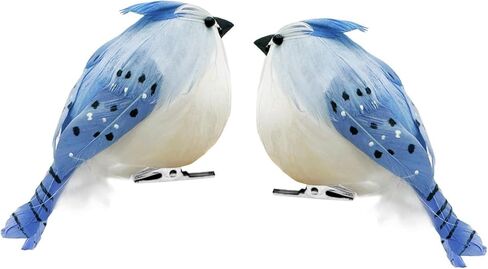 4 قطعة واقعية الأزرق جاي الاصطناعي الريش الطيور كليب على الطيور عيد الميلاد الحلي ل اكاليل الديكور الحرفية شجرة عيد الميلاد ديكور in Kuwait