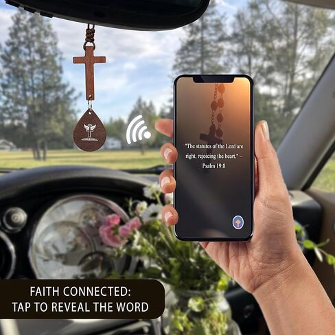 صليب خشبي لمرآة السيارة معلقة مع صنبور NFC، ملحقات تعليق مرآة الرؤية الخلفية، هدية دينية للرجال والنساء، هدايا مسيحية للرجال، هدايا سائق جديدة، هدية يسوع (خشبية - جوشوا 1:9) in Kuwait