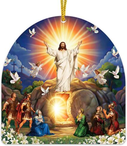 Easter Egg Ornament for Tree Decorations - He is Risen Cross Easter Decor - Religious Gifts for Women Men Kids, Catholic Gifts, Stained Glass Egg Ornament and Easter Basket Stuffers in Saudi Arabia