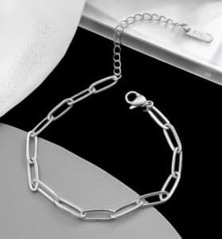 1 Piece Silver Minimalist Paperclip Chain Bracelet - Unisex Dainty Luxury Fashion Jewelry in Saudi Arabia