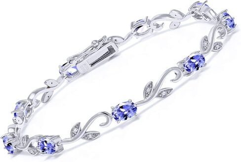 Gem Stone King 4.18 Cttw Blue Tanzanite and White Diamond Greek Vine Tennis Bracelet For Women | 925 Sterling Silver | Gemstone Birthstone | Oval 6X4MM | 7 Inch in Saudi Arabia