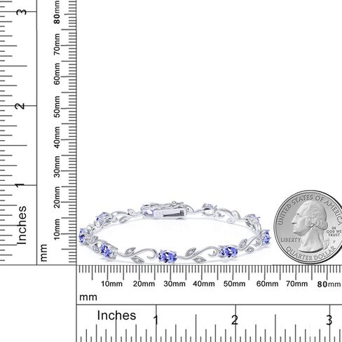 Gem Stone King 4.18 Cttw Blue Tanzanite and White Diamond Greek Vine Tennis Bracelet For Women | 925 Sterling Silver | Gemstone Birthstone | Oval 6X4MM | 7 Inch in Saudi Arabia
