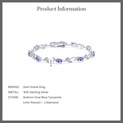Gem Stone King 4.18 Cttw Blue Tanzanite and White Diamond Greek Vine Tennis Bracelet For Women | 925 Sterling Silver | Gemstone Birthstone | Oval 6X4MM | 7 Inch in Saudi Arabia