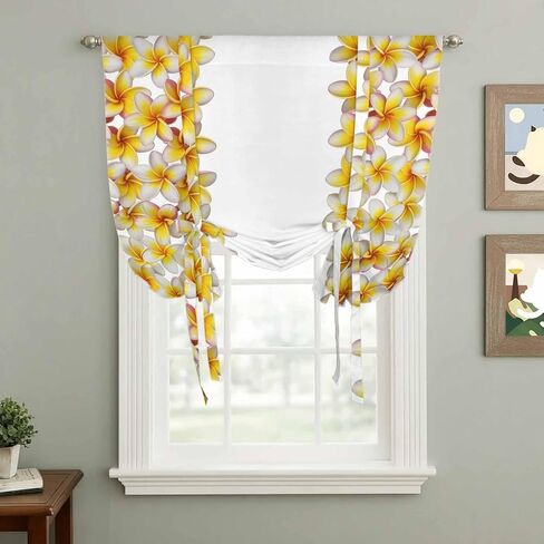 Yellow Floral Tie Up Curtains for Window, Pastoral Flowers Elegant Art Botanical Thermal Insulated Balloon Shade Adjustable Rod Pocket Curtains Valance Panels for Kitchen Bathroom Café 42'' x 54'' in Saudi Arabia