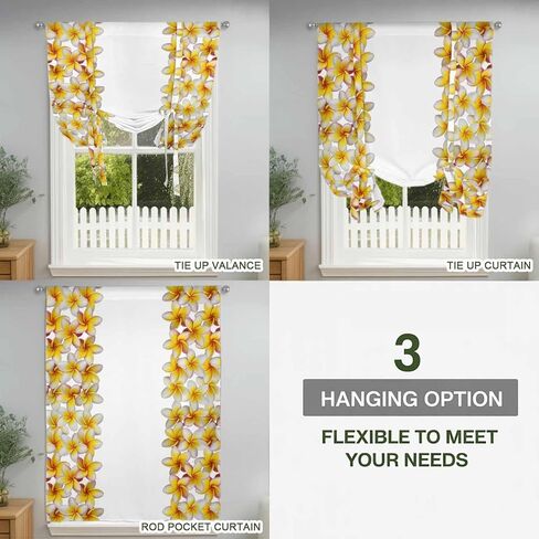 Yellow Floral Tie Up Curtains for Window, Pastoral Flowers Elegant Art Botanical Thermal Insulated Balloon Shade Adjustable Rod Pocket Curtains Valance Panels for Kitchen Bathroom Café 42'' x 54'' in Saudi Arabia