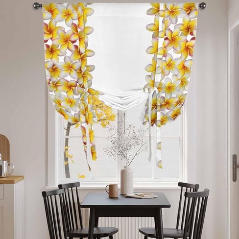 Yellow Floral Tie Up Curtains for Window, Pastoral Flowers Elegant Art Botanical Thermal Insulated Balloon Shade Adjustable Rod Pocket Curtains Valance Panels for Kitchen Bathroom Café 42'' x 54'' in Saudi Arabia