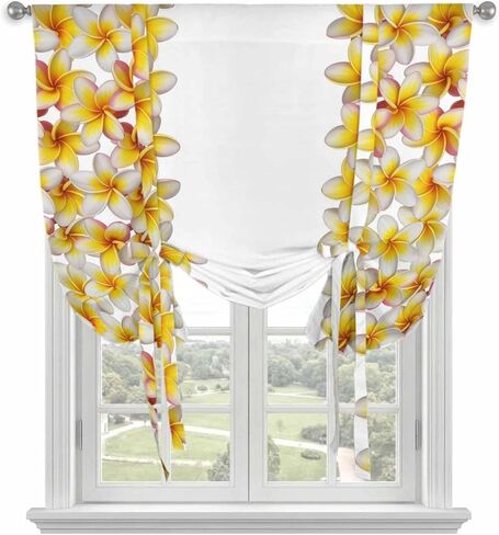 Yellow Floral Tie Up Curtains for Window, Pastoral Flowers Elegant Art Botanical Thermal Insulated Balloon Shade Adjustable Rod Pocket Curtains Valance Panels for Kitchen Bathroom Café 42'' x 54'' in Saudi Arabia