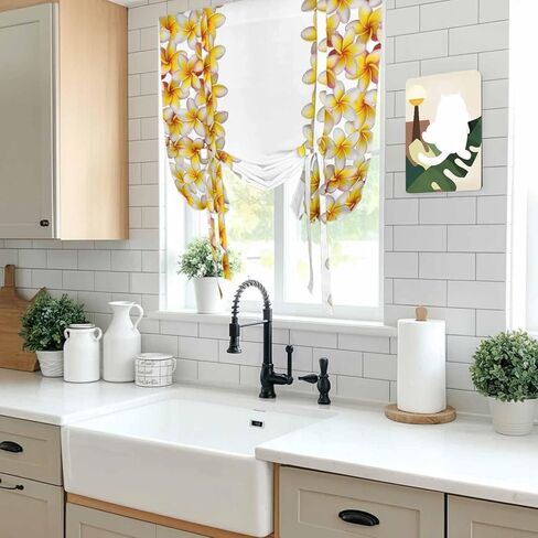Yellow Floral Tie Up Curtains for Window, Pastoral Flowers Elegant Art Botanical Thermal Insulated Balloon Shade Adjustable Rod Pocket Curtains Valance Panels for Kitchen Bathroom Café 42'' x 54'' in Saudi Arabia