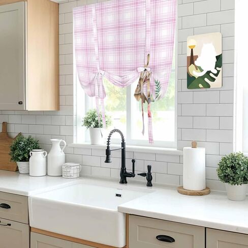 Pink Easter Tie Up Curtains for Window, Bunny Eggs Spring Floral Stripes Farmhouse Thermal Insulated Balloon Shade Adjustable Rod Pocket Curtains Valance Panels for Kitchen Bathroom Café 52'' x 45'' in Saudi Arabia