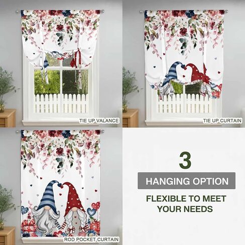Pink Valentine's Day Tie Up Curtains for Window, Spring Floral Gifts Eucalyptus Leaves Thermal Balloon Shade Adjustable Rod Pocket Curtains Valance Panels for Kitchen Bathroom Café 42'' x 63'' in Saudi Arabia