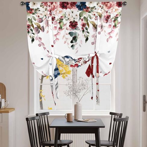 Pink Valentine's Day Tie Up Curtains for Window, Spring Floral Gifts Eucalyptus Leaves Thermal Balloon Shade Adjustable Rod Pocket Curtains Valance Panels for Kitchen Bathroom Café 42'' x 63'' in Saudi Arabia