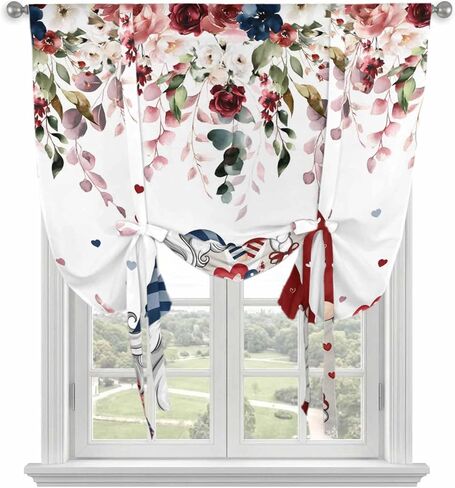 Pink Valentine's Day Tie Up Curtains for Window, Spring Floral Gifts Eucalyptus Leaves Thermal Balloon Shade Adjustable Rod Pocket Curtains Valance Panels for Kitchen Bathroom Café 42'' x 63'' in Saudi Arabia