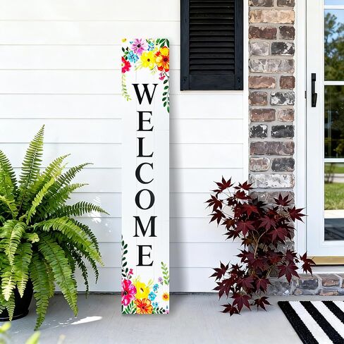 Vertical Wood Welcome Sign for Front Porch Vertical Decorative Sign Front Door Outdoor Indoor Welcome Sign 47.2x7.8 Inch Welcome Flower Outdoor Decor for Spring Front Porch Decorations in Saudi Arabia