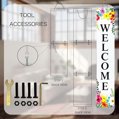 Vertical Wood Welcome Sign for Front Porch Vertical Decorative Sign Front Door Outdoor Indoor Welcome Sign 47.2x7.8 Inch Welcome Flower Outdoor Decor for Spring Front Porch Decorations in Saudi Arabia