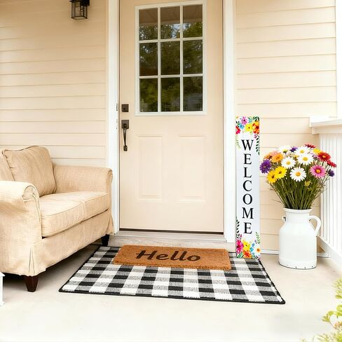 Vertical Wood Welcome Sign for Front Porch Vertical Decorative Sign Front Door Outdoor Indoor Welcome Sign 47.2x7.8 Inch Welcome Flower Outdoor Decor for Spring Front Porch Decorations in Saudi Arabia
