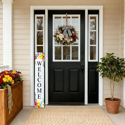 Vertical Wood Welcome Sign for Front Porch Vertical Decorative Sign Front Door Outdoor Indoor Welcome Sign 47.2x7.8 Inch Welcome Flower Outdoor Decor for Spring Front Porch Decorations in Saudi Arabia