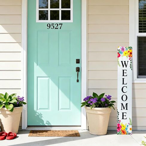 Vertical Wood Welcome Sign for Front Porch Vertical Decorative Sign Front Door Outdoor Indoor Welcome Sign 47.2x7.8 Inch Welcome Flower Outdoor Decor for Spring Front Porch Decorations in Saudi Arabia