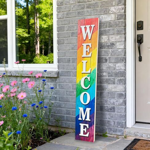 Vertical Wood Welcome Sign for Front Porch Vertical Decorative Sign Front Door Outdoor Indoor Welcome Sign 47.2x7.8 Inch Welcome Flower Outdoor Decor for Spring Front Porch Decorations in Saudi Arabia