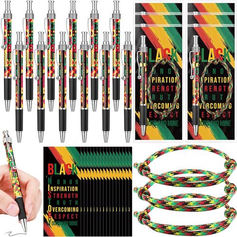 Juneteenth Day Gifts Bulk African American Juneteenth Holiday Pen Silicone Bracelets Bookmarks for Freedom Day Celebration Party Supplies Women History Month Gift(10 Sets) in Saudi Arabia
