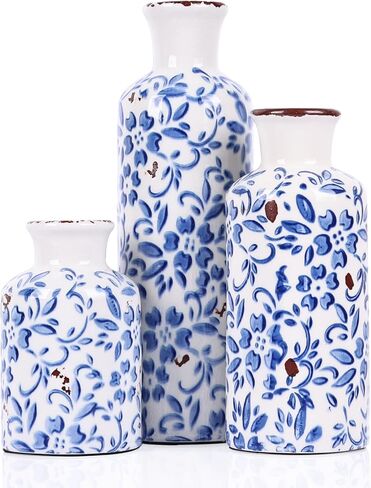 مجموعة مزهريات سيراميك مكونة من 3 - مزهريات زهور صغيرة، مزهريات زهور بوهو للمزرعة الحديثة لديكور المنزل، مزهريات فخارية ريفية للقطع المركزية، غرفة المعيشة، الرف، المدفأة، ديكور المدخل، الطاولة أو الخزانة in Kuwait