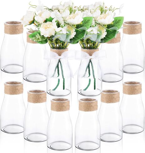 12 Pcs Plastic Bud Vases for Centerpieces Clear Flower Vase with Hemp Rope Ribbon for Wedding Decorations Floral Vase Bulk for Housewarming Home Decor Floral Arrangements (Cylinder) in Saudi Arabia