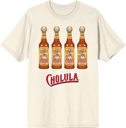 Cholula Hot Sauce Bottles Adult Sand Crew Neck Short Sleeve T-Shirt in Saudi Arabia