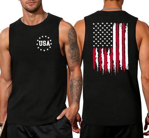 LAZYCHILD American Flag Tank Tops for Men 4th of July Shirts USA Muscle Sleeveless Shirt Patriotic Tank Tops in Saudi Arabia