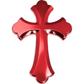 3D Car Stickers,Car Accessories Cross Automotive Decal,3.25" x 2.2" Self Adhesive Cross Metal Cars Emblem,Jesus Christian Decoration Decal,Applied to Auto Trunk Tailgate Decoration (Red) in Kuwait