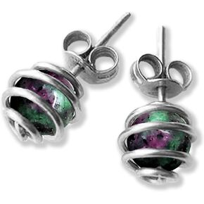 أقراط روبي وزوسيت 6 مم على شكل قفص من الفولاذ والحديد الأسود والتيتانيوم والفضة الاسترليني والذهب الوردي عيار 14 قيراط أو سلك الذهب عيار 14 قيراط (مصنوع يدويًا)، خرزة من الأحجار الكريمة الحقيقية - حجر بخت شهر يوليو برج الجدي in Kuwait