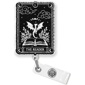 The Reader Badge Reel 2 Inches Bookish Book Lover Dragon Romantasy Fantasy ID Badge Holder with Retractable Alligator Clip/Belt Clip Acrylic Material Badge Buddy ID Name Badge Clip Accessories in Saudi Arabia