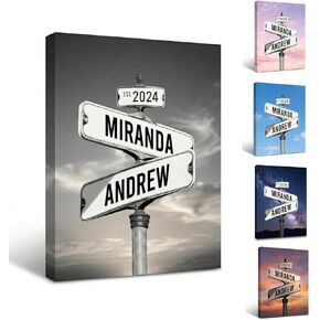 TWING Personalized Street Sign Wall Art for Couples,Custom Name & Date Street Sign Poster Canvas，Gifts for Girlfriend Boyfriend, Wedding Anniversary 11" W x 14" L （Made in USA） in Kuwait