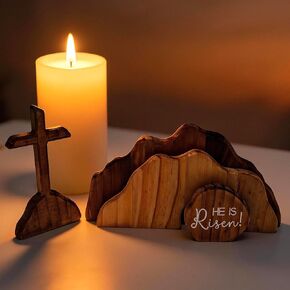Empty Tomb Easter Scene and Christian Cross Decoration Wooden Easter Resurrection Scene Jesus Resurrection Scene for Religious for Display Home Office Tabletop Tray, Church, Shelf Decor in Kuwait