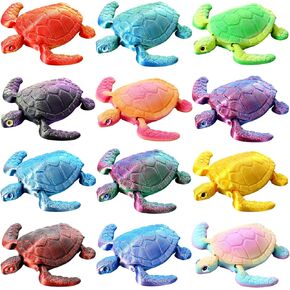 Soulchen 12 Pcs 3D Printed Turtle 3D Printed Animals Sea Turtles Toys Gradient Colors Flexible Animals Statue Desk Fidget Funny Positive Motivational Gifts for Office Home Decor in Kuwait