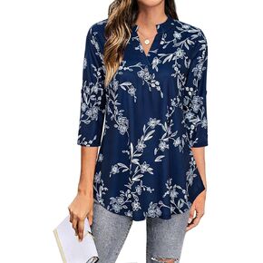 Ninedaily Womens Tops Dressy Casual 3/4 Sleeve V Neck Chiffon Shirt Work Blouses in Kuwait