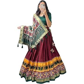 YanaFab Women's Tussar Silk With Patola Print And Foil Work Lehenga choli in Saudi Arabia