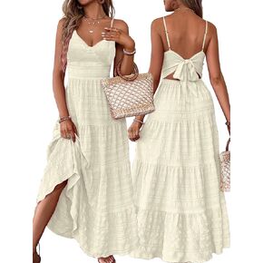 Narecte Women’s Spaghetti Strap Bow Tie Back Maxi Dress, Flowy Boho Beach Vacation Summer Sundress in Kuwait