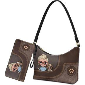 حقيبة كتف نسائية تحت الإبط مع محفظة، مجموعة محفظة بني تحت الذراع، محفظة هلالية ذات مقبض علوي للتسوق في التاريخ in Kuwait