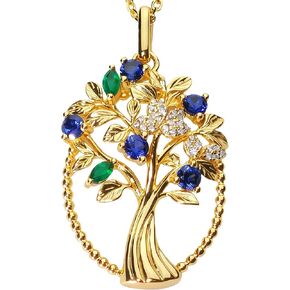 Tree of Life Necklace for Women, Family Tree of Life Pendant with Lab-Grown Sapphire, Green Agate & Moissanite, 18K Gold Plated S925 Sterling Silver, Birthday Anniversary Jewelry Gift for Mom Wife Daughter in Kuwait