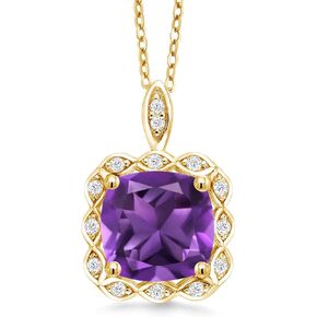 Gem Stone King Build your Own Personalized 10mm Cushion Cut Birthstone and White Zirconia 18K Yellow Gold Plated Silver Pendant in Kuwait