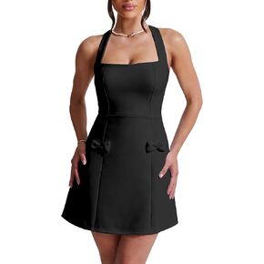 BORIFLORS Women's Sexy Square Neck Halter Mini Dress Backless Corset Party Short Dresses in Kuwait