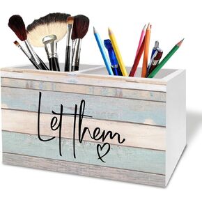 Rustic Let Them Pen Holder for Desk, Inspirational Positive Affirmation Wooden Box Sign Desk Decor for Home Office Decoration, Motivational Pencil Organizer, Mental Health Gifts in Kuwait
