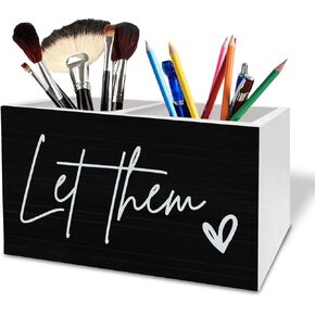 Rustic Let Them Pen Holder for Desk, Inspirational Positive Affirmation Wooden Box Sign Desk Decor for Home Office Decoration, Motivational Pencil Organizer, Mental Health Gifts in Saudi Arabia